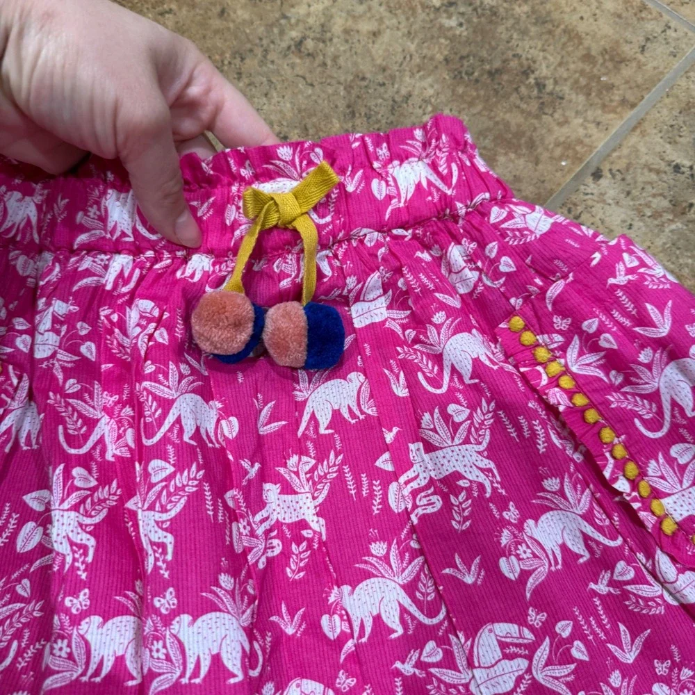 Mini Boden Girls Pink Jungle Monkey Leopard Print Skirt 7-8Y 128cm Casual Resort